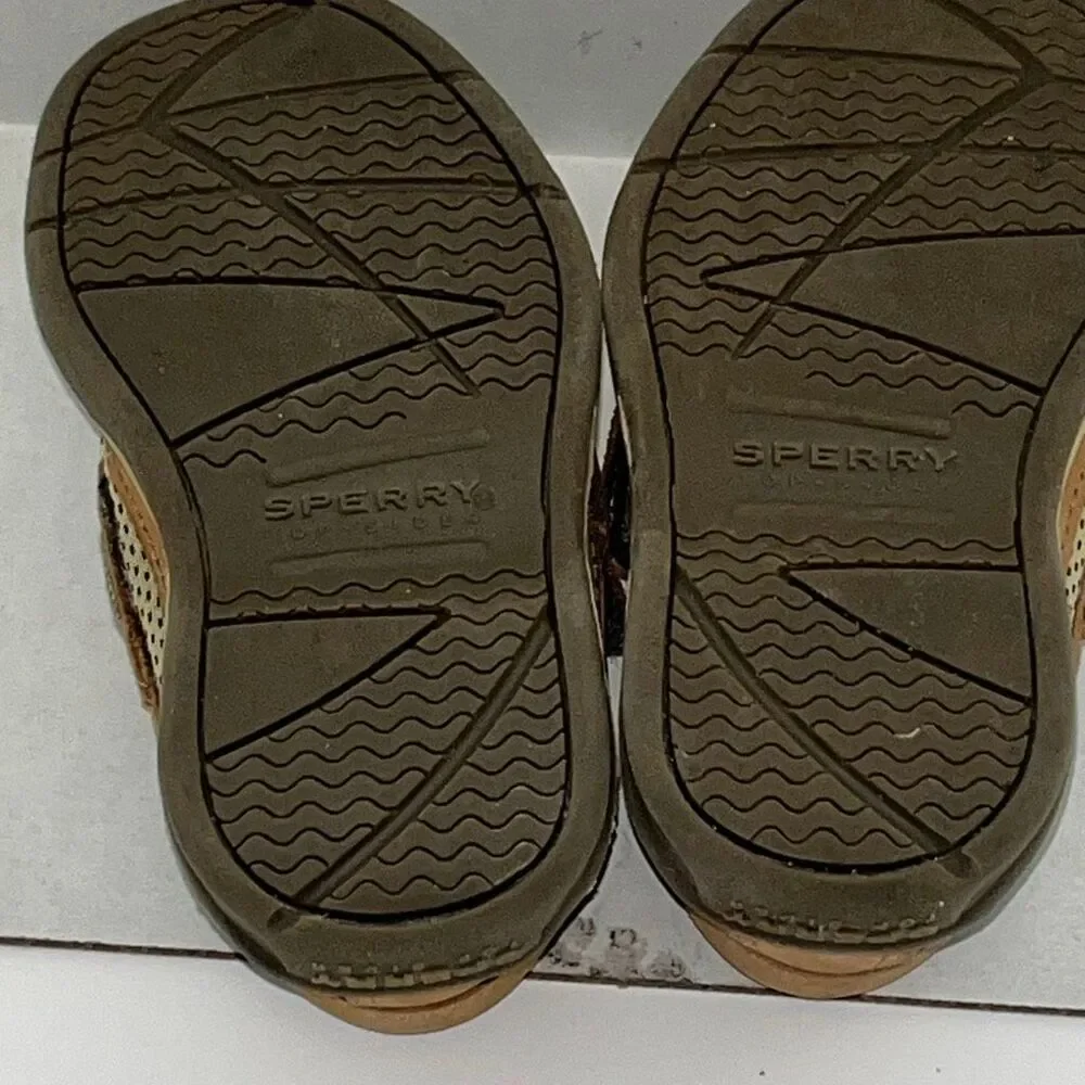 Sperry Youth Brown Leather Lace Up Lanyard‎ Top Sider Loafer Boat Shoes Size 5